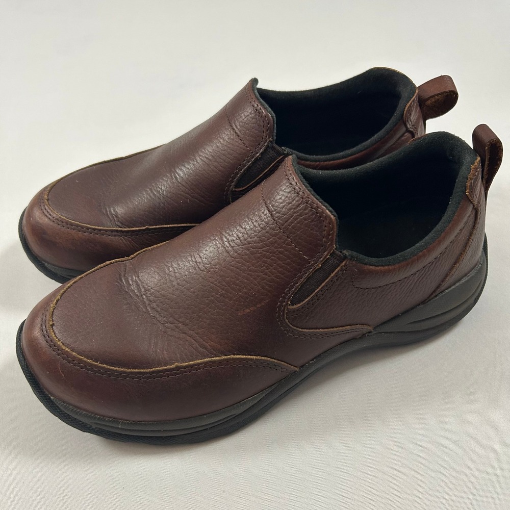 LL Bean Shoes Comfort Mocs Mens 7.5‎ Medium Brown Leather Slip On Hiking Outdoor